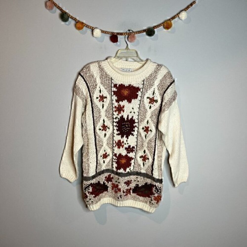 Vintage chunky knit grandmacore cottagecore floral sweater